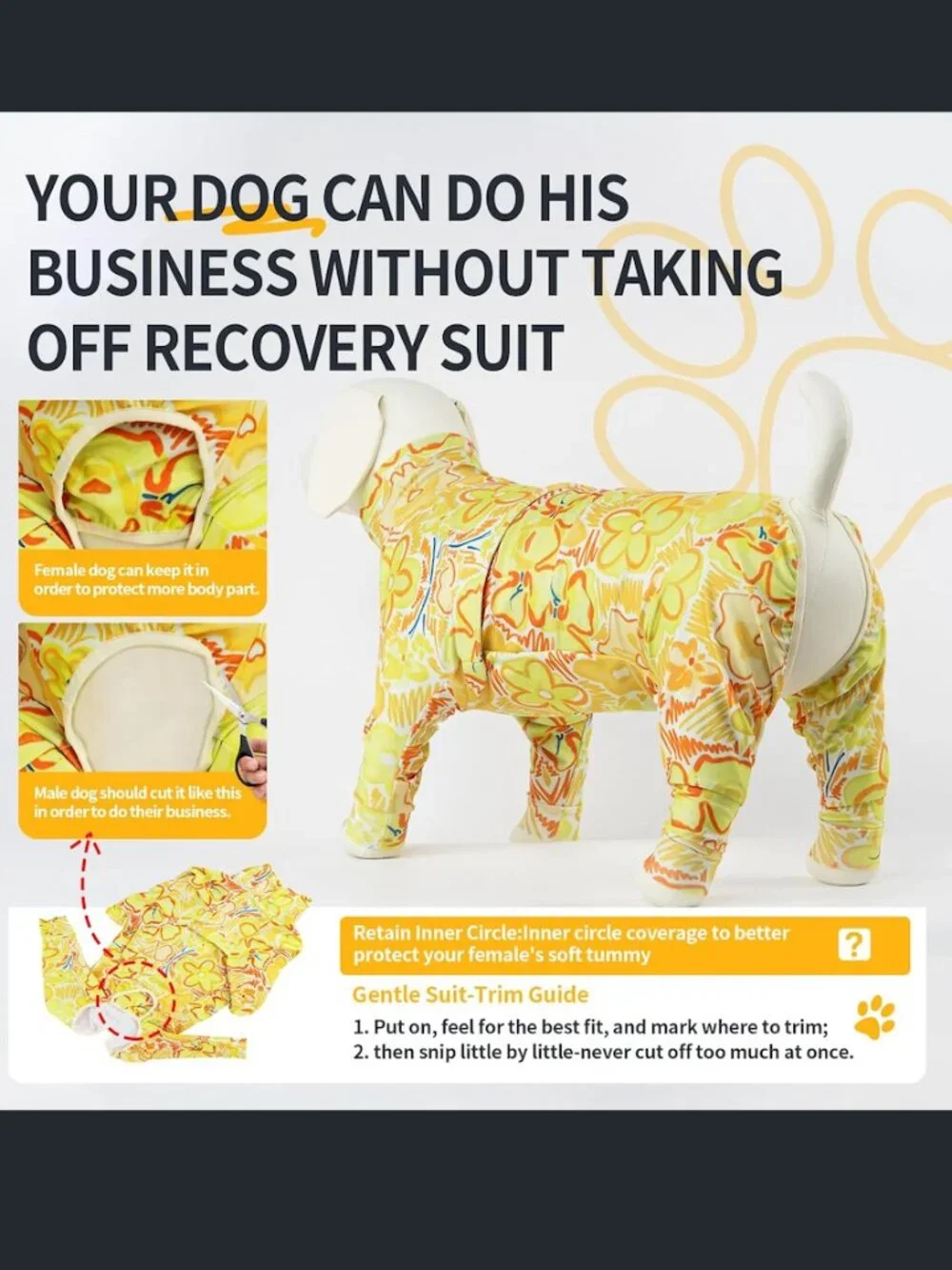 Brand New Dog Recovery Suit – Yellow Print (X-Large) Lightweight Breathable O
